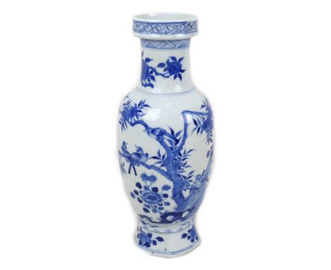 A Chinese porcelain vase, Qing Dynasty, 19th century, of baluster form with stepped rim, decorated in underglaze blue with bi