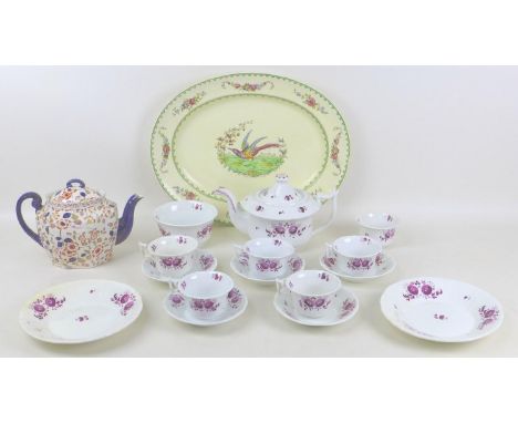 A group of English porcelain tea and dinner wares, including a fifteen piece 19th century Worcester style part tea, with teap