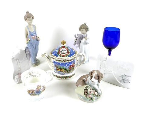 A group of Lladro and other decorative ceramics and glass, comprising Lladro Collector's Society: 'It Wasn't Me', number 7672