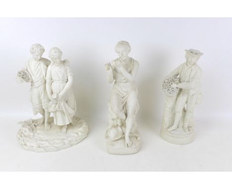 A Copeland Parian Flute Player, missing flute, signed 'R. Monti 1870' and with impressed factory marks to its back, 11 by 17 