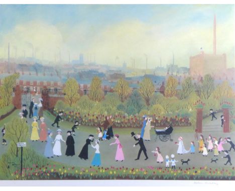 After Helen Bradley (British, 1900-1979): 'It was the first Saturday in May' / 'The Park in May', coloured print, signed in p