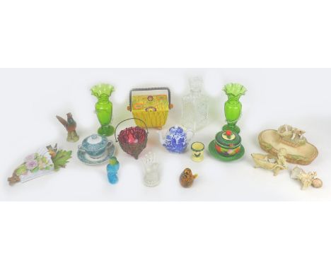 A group of Victorian and later ceramics and glassware, including a parian ware ringholder, 7.5 by 7.5 by 10cm high, a pair of