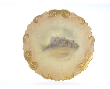 Royal Worcester blush ware moulded plate decorated with Edinburgh Castle