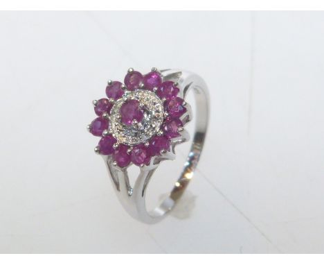 Ruby and diamond ring, set in silver, size M