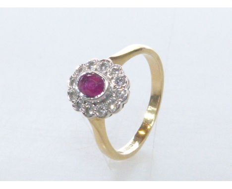 18ct yellow gold, ruby and diamond ring, size P½