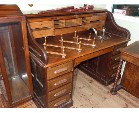 Mahogany S-Shaped double pedestal roll top desk