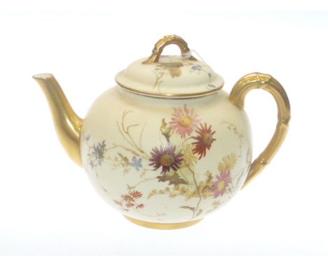 Royal Worcester blush ware teapot with flower decoration