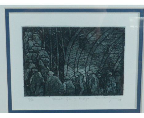 Tom McGuinness (1926-2006), Miners Going on Bye, Limited Edition print 8/50, signed, titled and dated '76 in pencil, framed, 