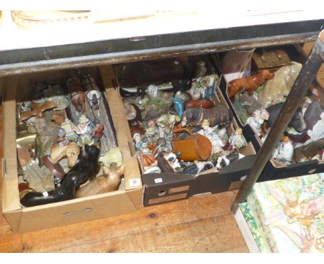 Three boxes of figure and animal ornaments, Radford jug, etc