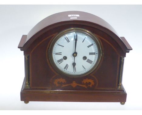 Edwardian inlaid mahogany mantel clock with enamel dial