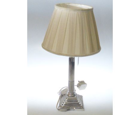 Silver corinthian column table lamp