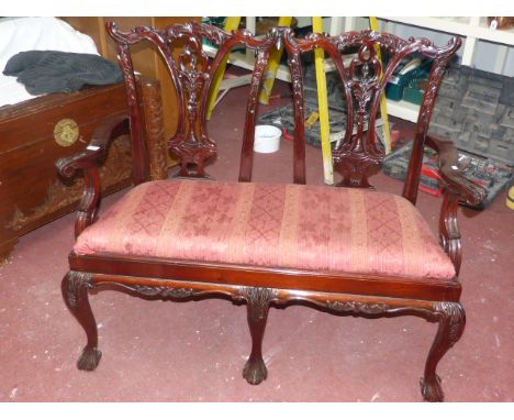 Mahogany Chippendale style double chair back settee