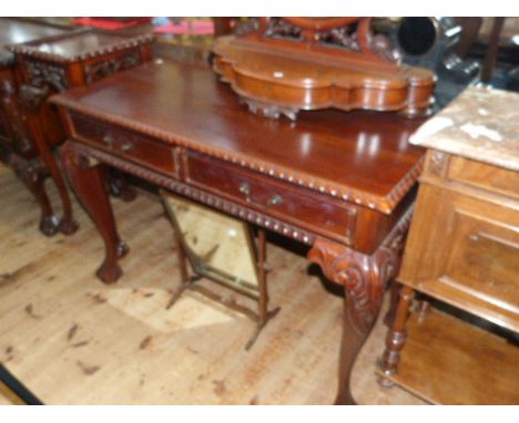 Mahogany Chippendale style two drawer side table and mahogany toilet mirror (2)