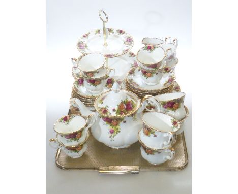Royal Albert Old Country Roses tea service and two tier cakestand (forty pieces)