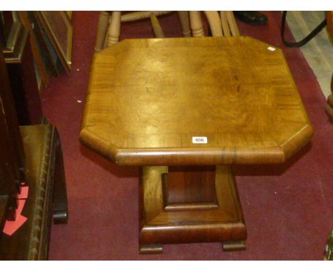 Deco style walnut pedestal coffee table