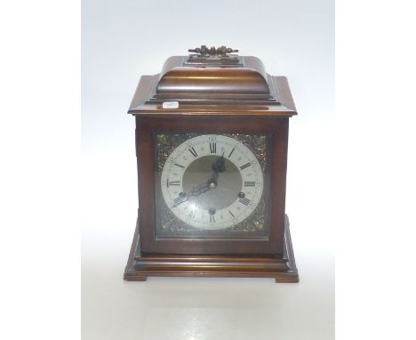 Mahogany bracket clock with brass and silvered dial