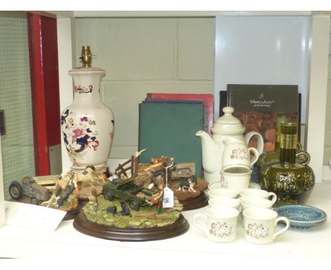 Masons Mandalay table lamp, four Country Artist groups, Royal Doulton 'Bredon Hill' tea set, books, Wade Jubilee dish and two