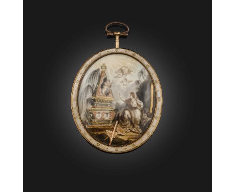 λ Circle of John Miers (1756-1821), a superb ivory mourning locket pendant, late 18th century, of oval outline, set with a se