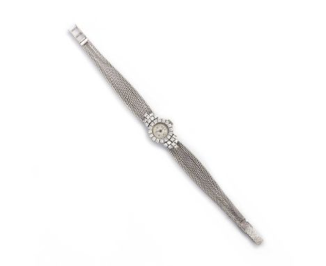 A lady's diamond cocktail watch, mid 20th century, silvered dial, Arabic and baton indicators, within a brilliant-cut diamond
