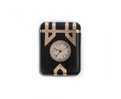 Clarté, an Art Deco lacquer and silver travel clock, 1920s, the silvered dial with Arabic numeral indicators and blue steel h