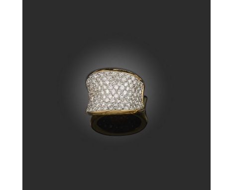 A diamond dress ring, of waisted design, pave-set with circular-cut diamonds in platinum and white gold, stamped 18k, 15g, si