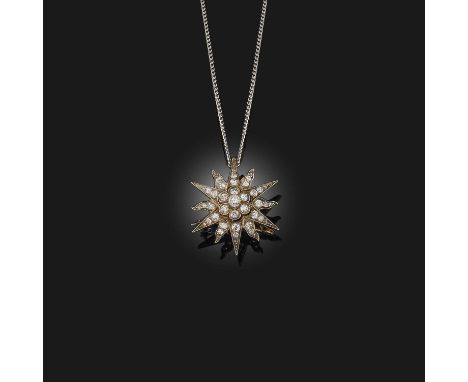 A Victorian diamond brooch/pendant, late 19th century, designed as a star, set with circular-cut diamonds, mounted in silver 