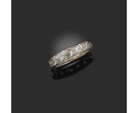 A diamond-set half eternity ring, set with old circular-cut diamonds in platinum, size L