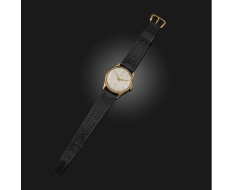 Omega, a gentleman's gold watch, circa 1956, the white enamelled dial engraved with a grid pattern, with Arabic numeral and b
