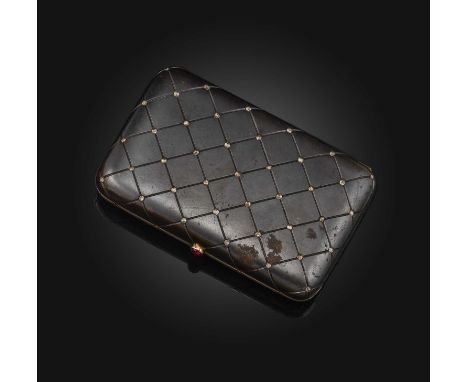  Freidrich Köchli, A Russian gunmetal and diamond cigarette case, early 20th century, with rose-cut diamonds set in a lattice