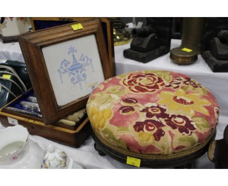 Circular footstool and tile top teapot stand