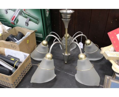5 branch ceiling light fitting with 5 shades and spare shade 