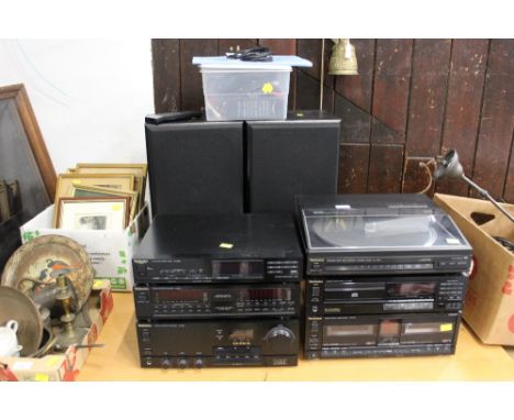 Technics stacking system with speakers and remote control, turntable, compact disc player, double cassette deck, stereo tuner