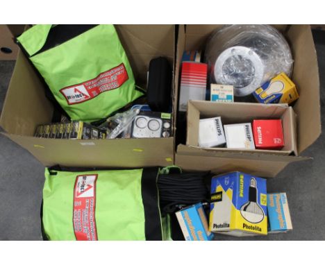 2 boxes of light bulbs, mechanical indoor timers, light shades etc