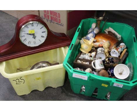 2 boxes of ornaments, mantle clock etc