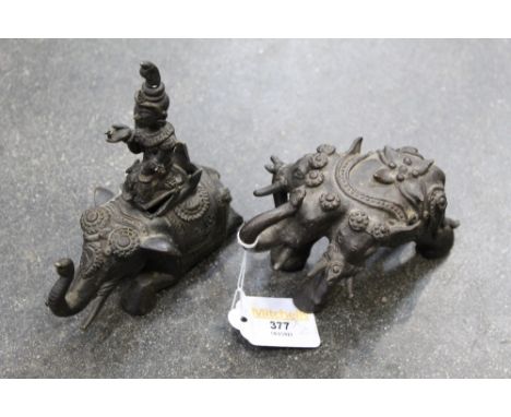 2 Indonesian or Malayan bronze elephant ornaments 
