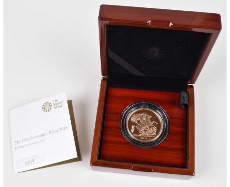 2018 Royal Mint, The Five-Sovereign Piece, Brilliant Uncirculated, weight 39.94g, diameter 36.02mm, struck in 22-carat gold, 