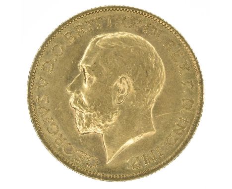 King George V, Sovereign, 1911, Bare head l. R. St. George and dragon, S on ground for Sydney Mint, Australia, edge milled, g