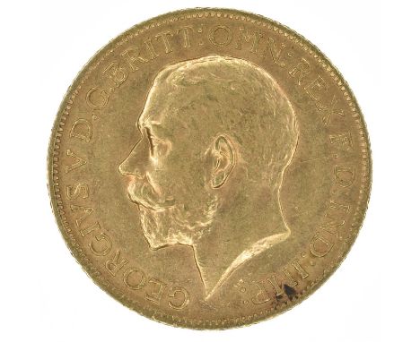 King George V, Sovereign, 1912, Bare head l. R. St. George and dragon, London Mint, edge milled, gold, weight 8.0g, S.3996, E