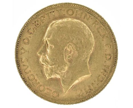 King George V, Sovereign, 1913, Bare head l. R. St. George and dragon, London Mint, edge milled, gold, weight 8.0g, S.3996, V