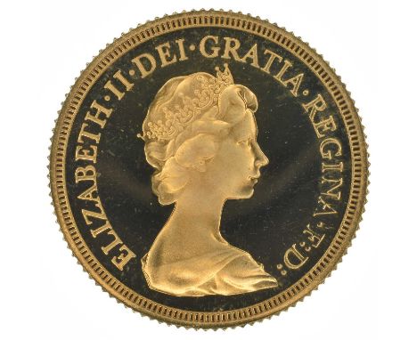 Queen Elizabeth II, Proof Sovereign, 1979, with obverse portrait by Arnold Machin, R. St. George slaying the dragon, struck i