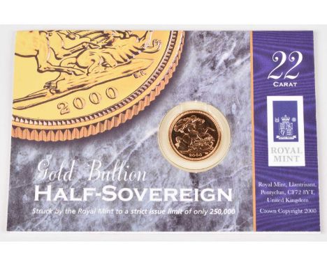 2000 Royal Mint, Bullion Half-Sovereign, weight 3.99g, diameter 19.3mm, struck in 22-carat gold, with obverse portrait by Ian