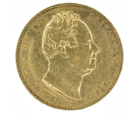 King William IV, Sovereign, 1833, Second bust r. R. Crowned shield, edge milled, gold, weight 8.0g, S.3829B, VF.
