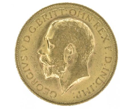 King George V, Sovereign, 1914, Bare head l. R. St. George and dragon, London Mint, edge milled, gold, weight 8.0g, S.3996, E