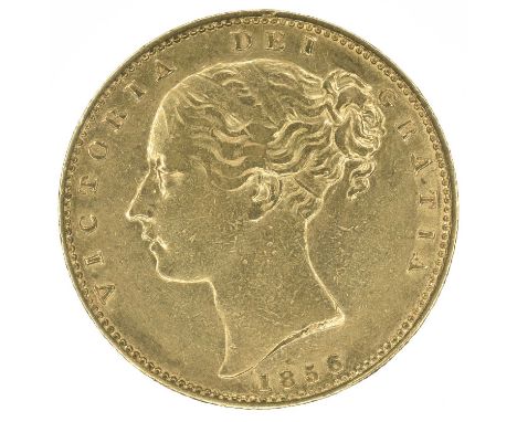 Queen Victoria, Sovereign, 1856, Second (large) young head l. WW incuse on trun, date below R. Shield with repositioned legen
