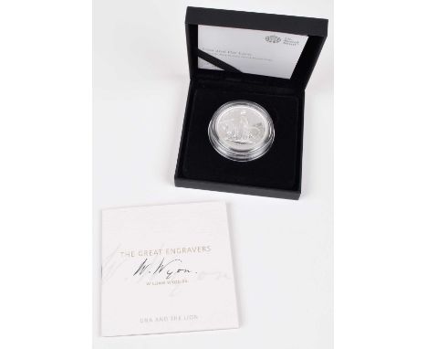 Royal Mint Great Engravers Collection, Five Pounds, 2019, Una and the Lion, after William Wyon R.A., UK Two-Ounce Silver Proo