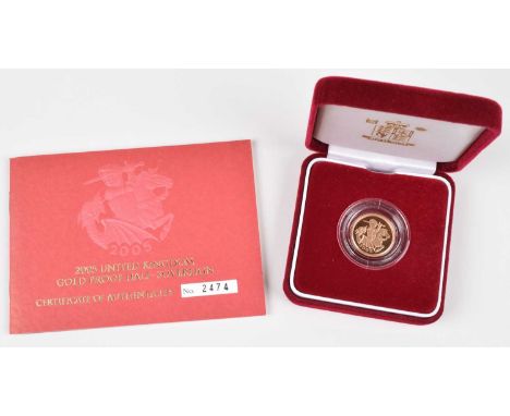 2005 Royal Mint, Proof Half-Sovereign, weight 3.99g, diameter 19.30mm, struck in 22-carat gold, R. A depiction of St. George,