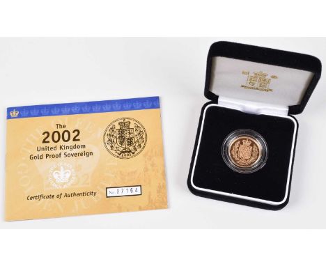 2002 Royal Mint, Proof Sovereign, weight 7.98g, diameter 22.05mm, struck in 22-carat gold, R. The Shield of Arms of Our Unite