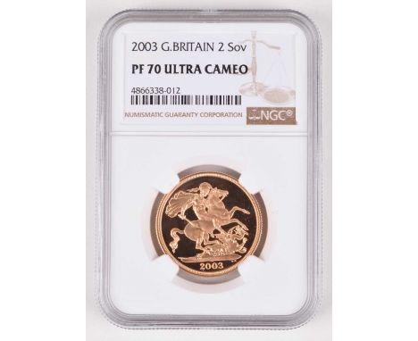 Queen Elizabeth II, Proof Ultra Cameo Two Pounds (Double Sovereign), 2003, Crowned head r. obverse portrait by Ian Rank-Broad