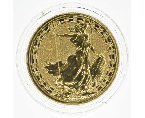 Queen Elizabeth II, 2019 Gold Uncirculated 1oz Britannia, 100 Pounds, struck in .9999 gold, with obverse portrait by Jody Cla