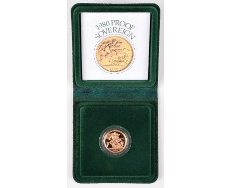 1980 Royal Mint, Proof Sovereign, weight 7.988g, diameter 22.12mm, struck in 22-carat gold, with obverse portrait by Arnold M